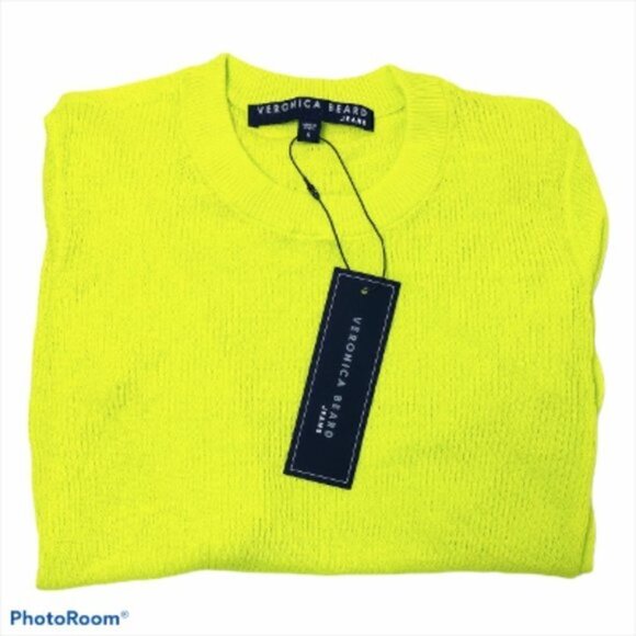 Veronica Beard Womens Chartreuse Crew Elbow Sleeve Linen Blend Sweater Sz S New - Picture 7 of 9